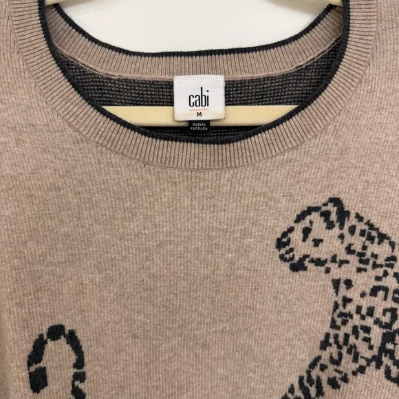 CAbi Women’s Sweater Tan Cheetah Graphic Animal Cat Crew Neck Size Medium - Picture 3 of 3